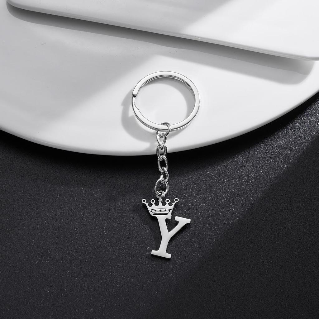 Stainless Steel Crown Letter Keychain Pendant, European Punk Style.
