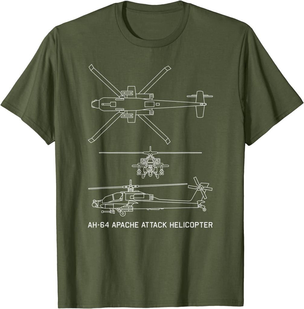 AH64 Apache Attack Helicopter Military Blueprint Unisex TShirt Short Sleeve Casual Cotton ONeck Summer T Shirt