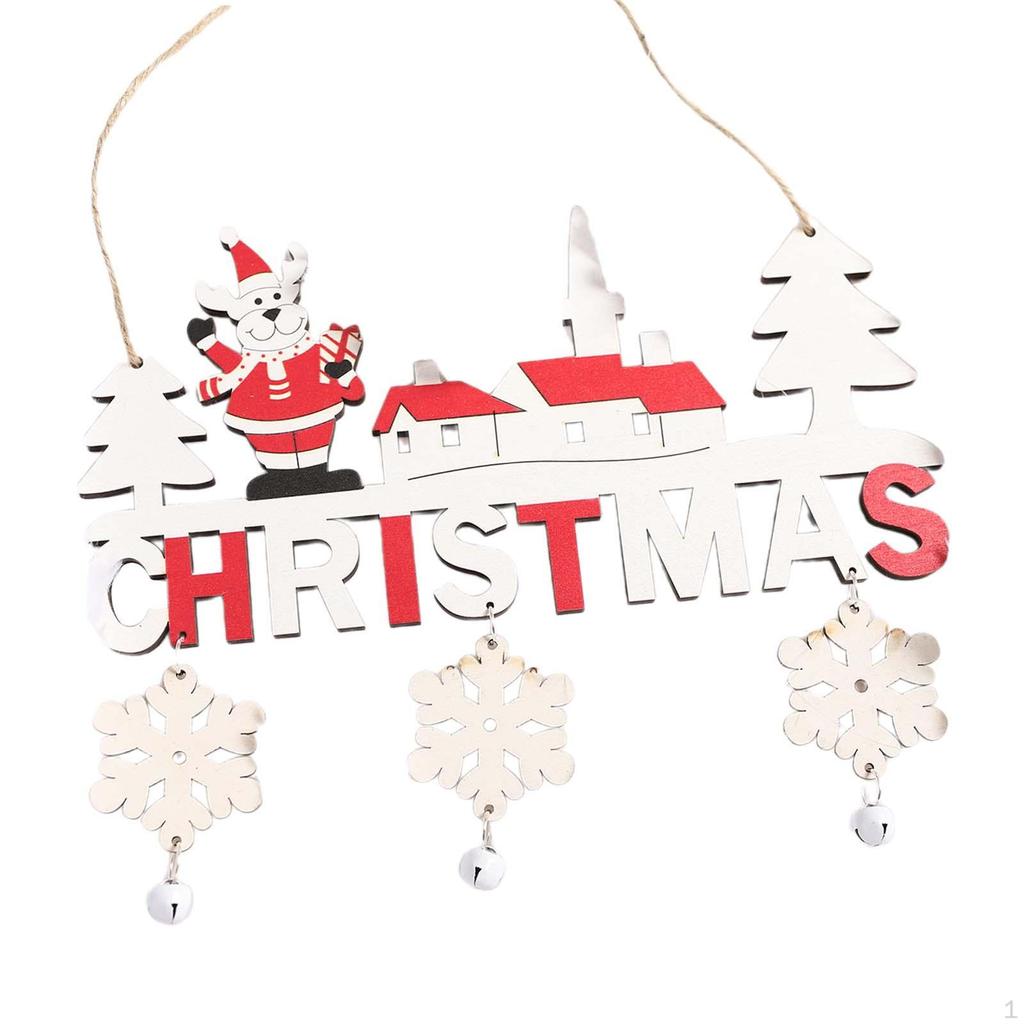 Christmas Wooden Pendant with Bells for Door Sign And Wall Decor