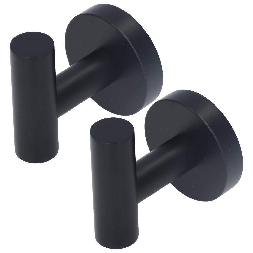 2 PCS Black Robe Hook Compact Design Coat Hook Stable Towel Hook Bathroom Kitchen Garage Closet