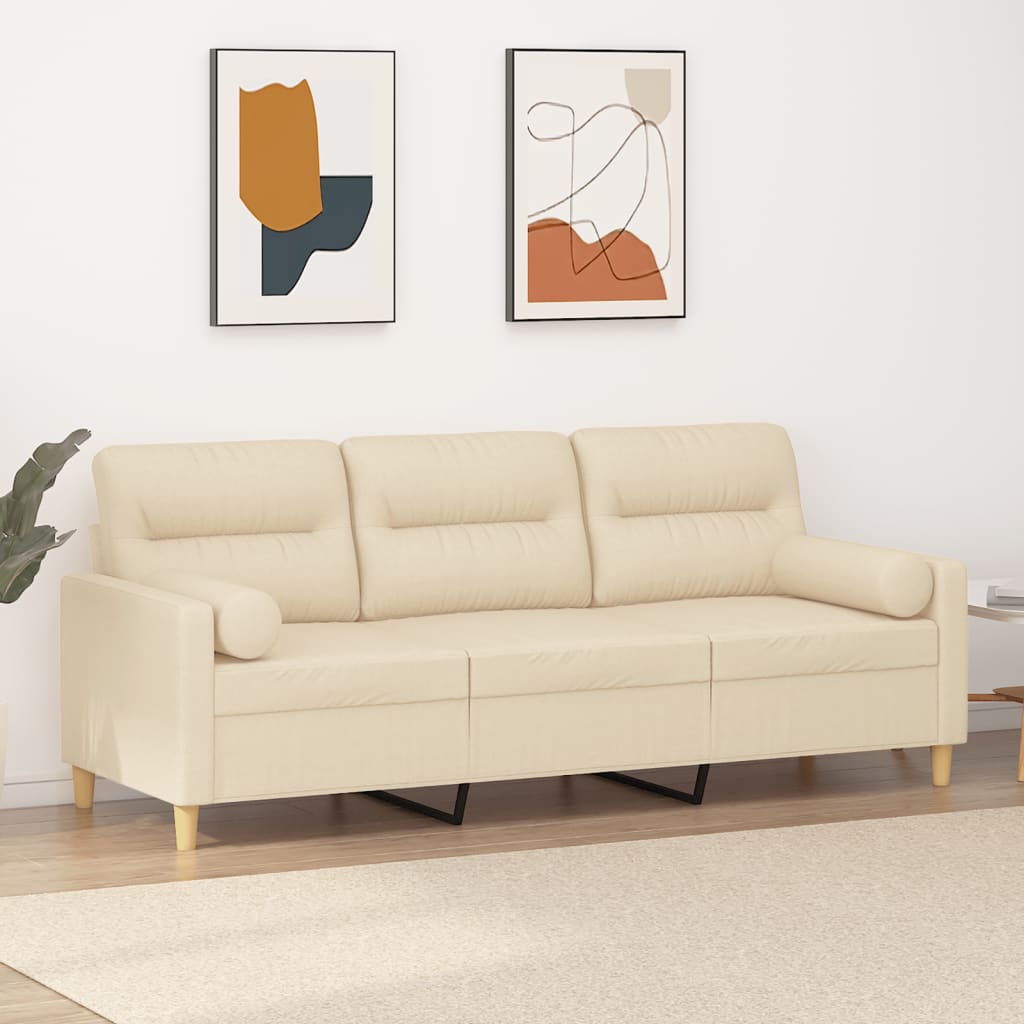 Vidaxl 3-Seater Sofa With Cushions, Cream, 180 Cm, Fabric