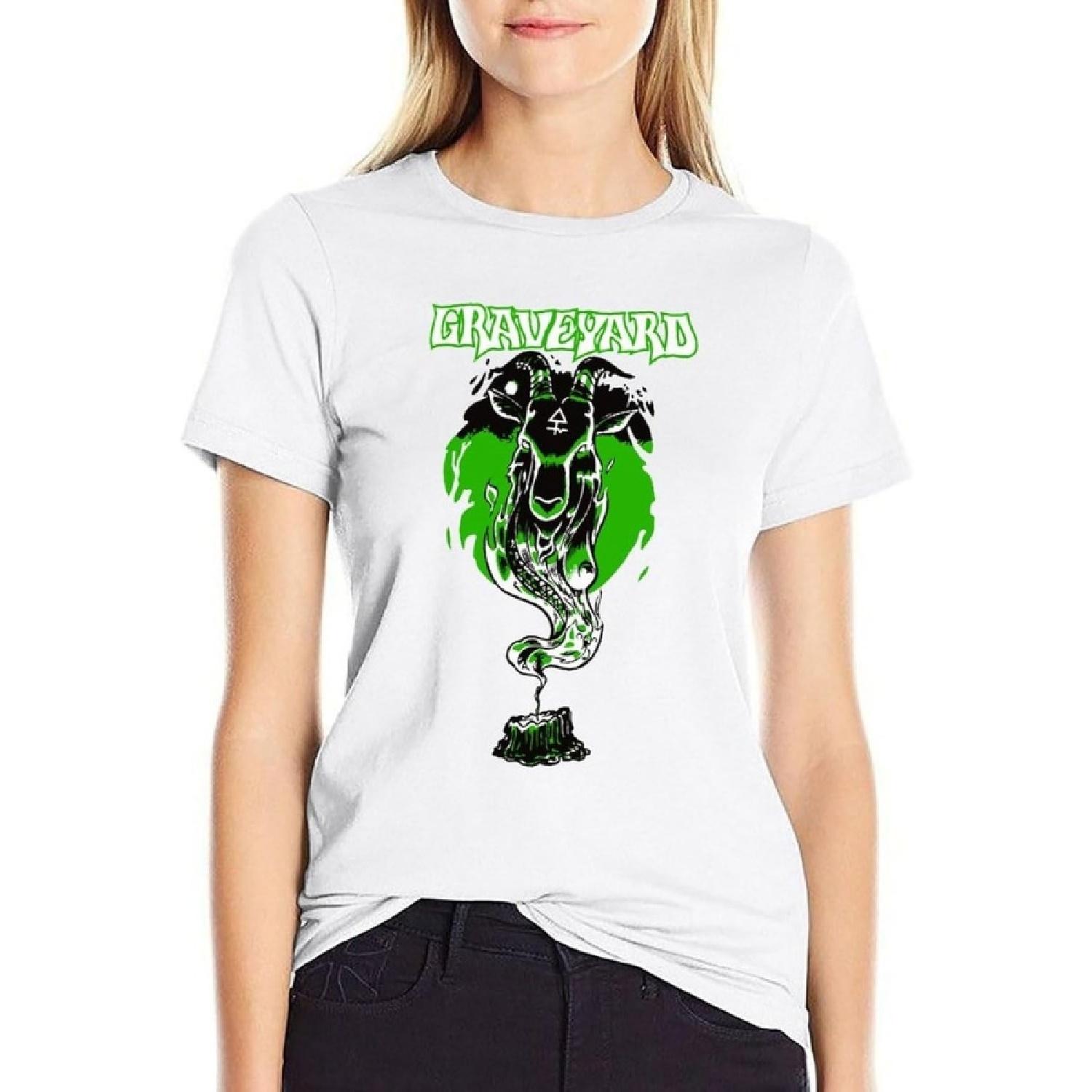 AYANILI Womens Round Neck T Shirt Ghost Moonlight Band Cotton Ladies Tops Blouses Ladies S