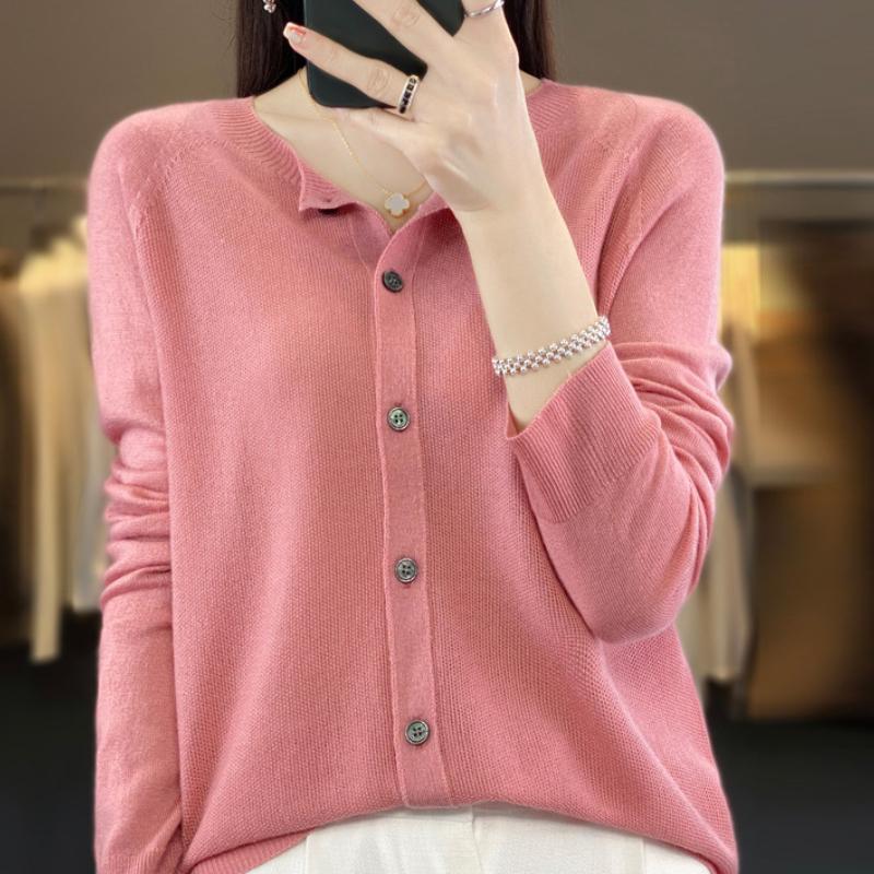 Women's New Wool Knitted Cardigan for Summer Round Neck Osmanthus Needle Exterior Sun Protection Loose Simple Versatile Top