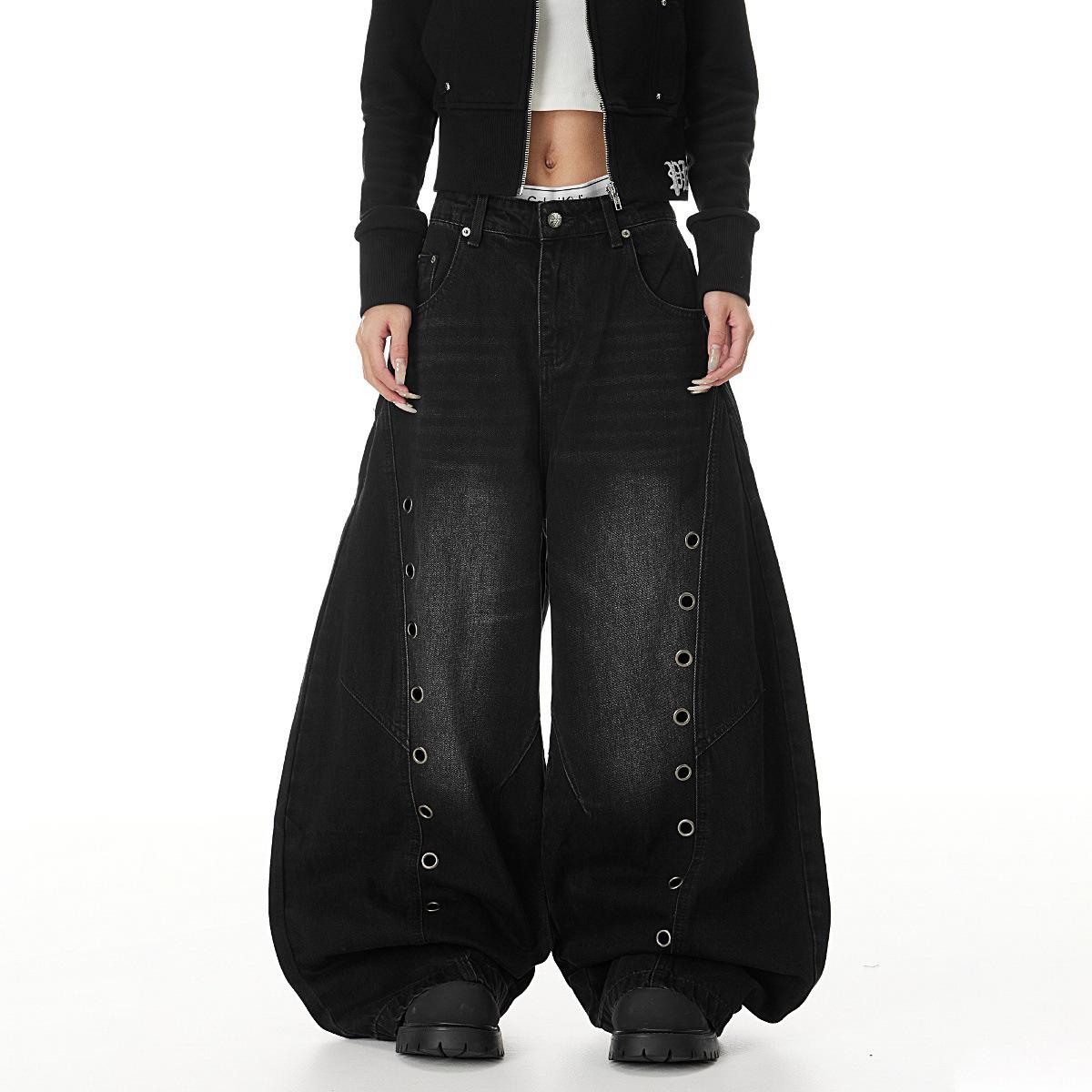 Customized American Retro Curved Distressed Wide-Leg Loose Fit Jeans 3XL