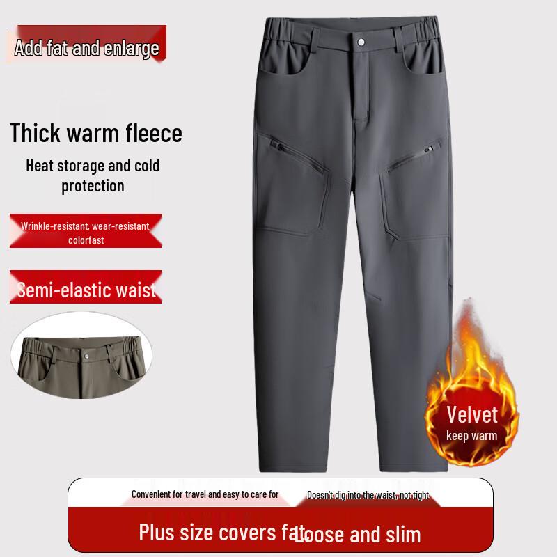 Men's Plus Size Fleece-Lined Straight Leg Outdoor Casual Pants