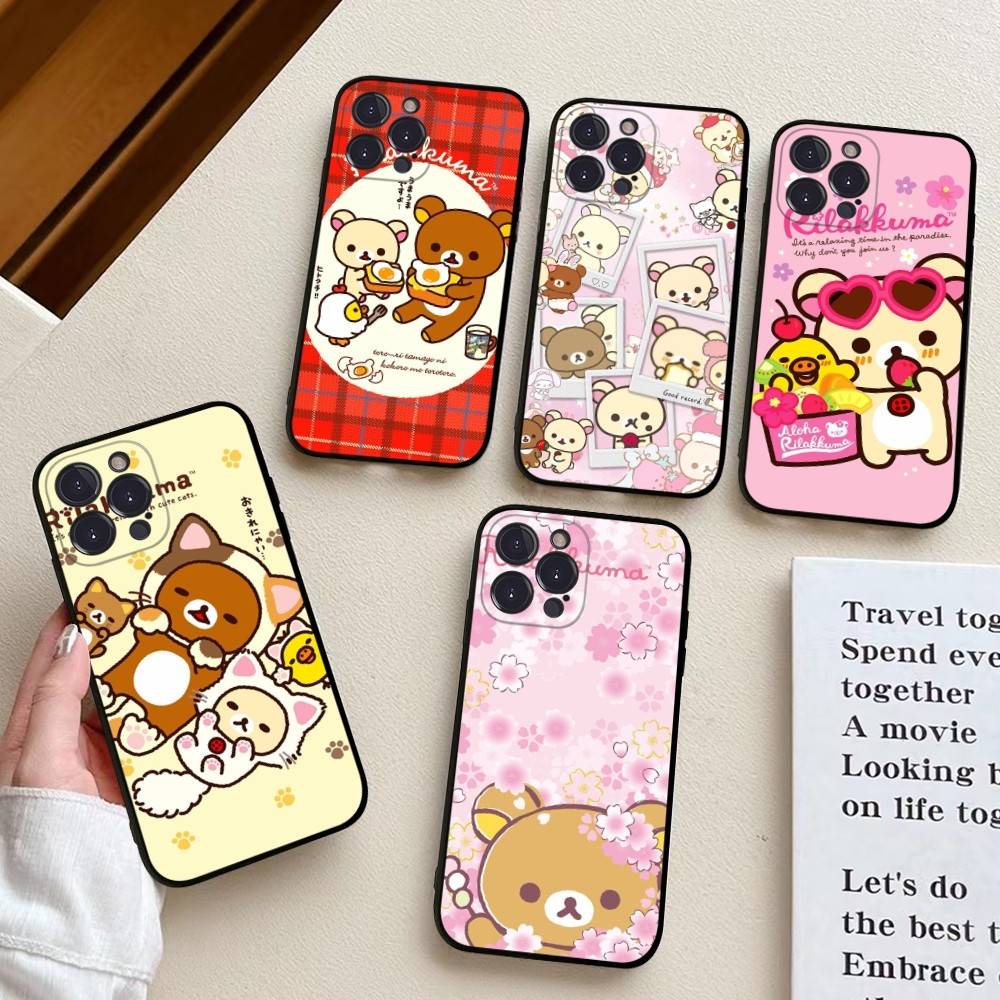 Popular Cute R-rilakkuma Bear Phone Case For IPhone 16 Pro Max 15 17 Plus 14 13 12 Mini 11 Black Cover