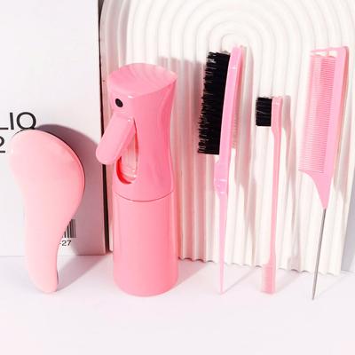 5pcs Hair Styling Comb Kit - Spray Bottle, Rat-Tail Comb, Straightening Back Comb, Edge Control Brush,Special for Real Hair Wigs