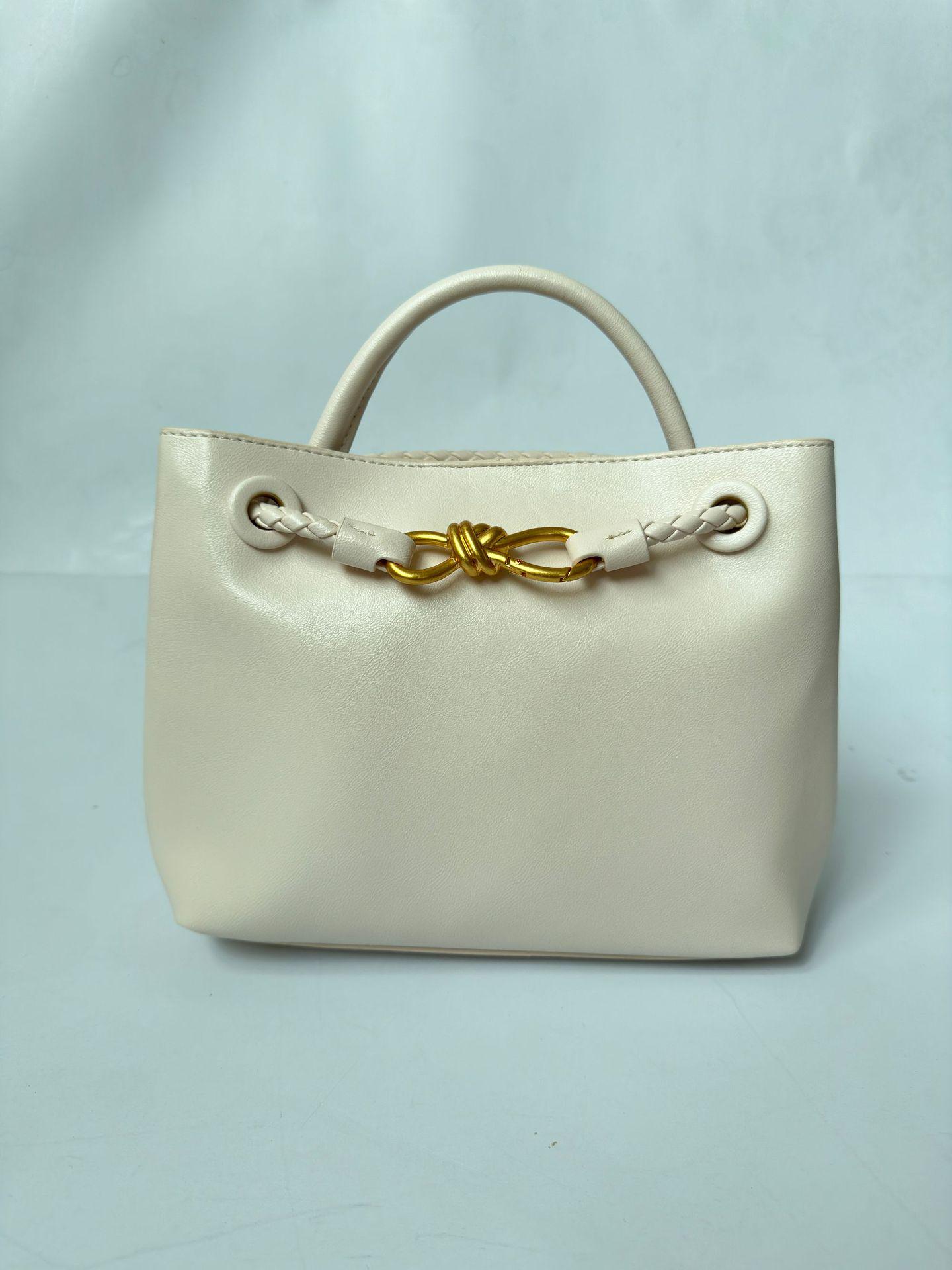 

Новая классическая плетеная сумка-тоут Andiamo Bow большой вместимости для осени и зимы 25x9x19 cm грязно-белый