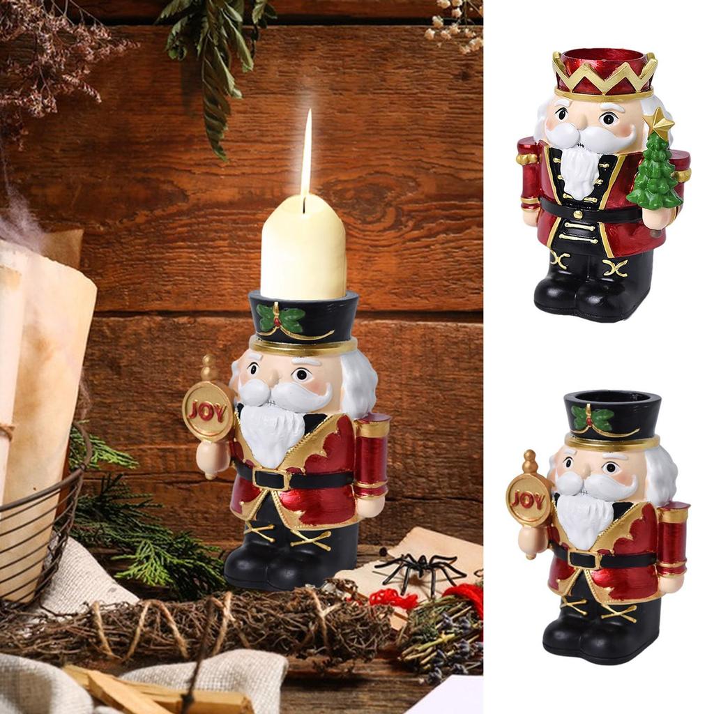 Christmas Candle Holder Resin Desktop Ornaments Nutcracker Candle Holder For Home Living Room Thanksgiving Mantel Household Dorm