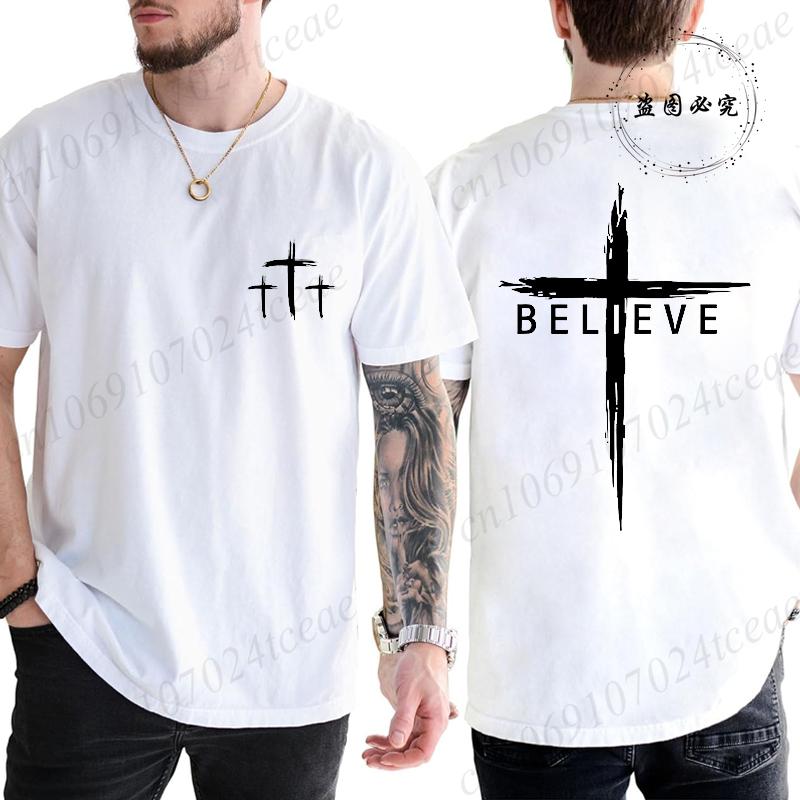 Letní pánská trička Pohodlná s kulatým výstřihem Krátký rukáv Ležérní tričko Křesťanský Ježíš Biblický verš Potisk Pánská módní trička