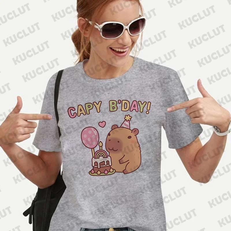 Woman Clothing Japanese Style Cute Capybara Print Tees Shirt Fashion Female Clothes T-Shirts Funny Animal Graphic Y2k Tops