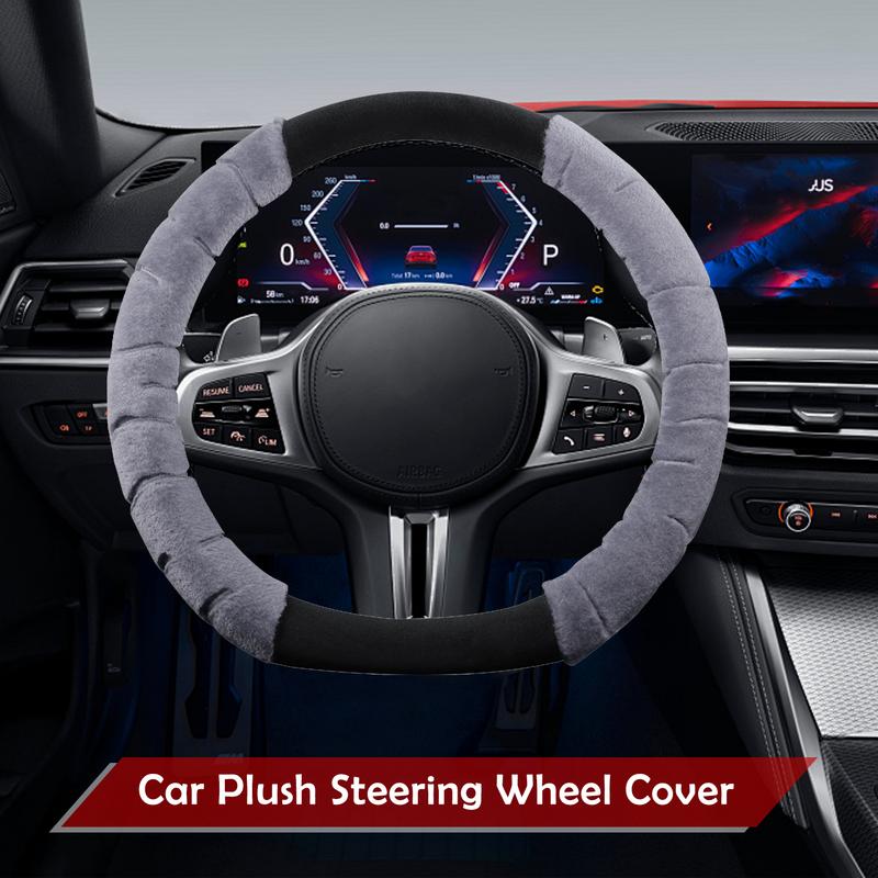 Furry Steering Wheel Cover Soft Automobile Steering Wheel Protector For Winter Car Decoration 38cm/14.96inch Anti-Slip Car