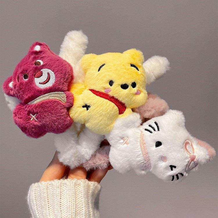 Cute Plush Clip Hair Accessories For Girls Strawberry Bear And Winnie The Pooh Cat Styles