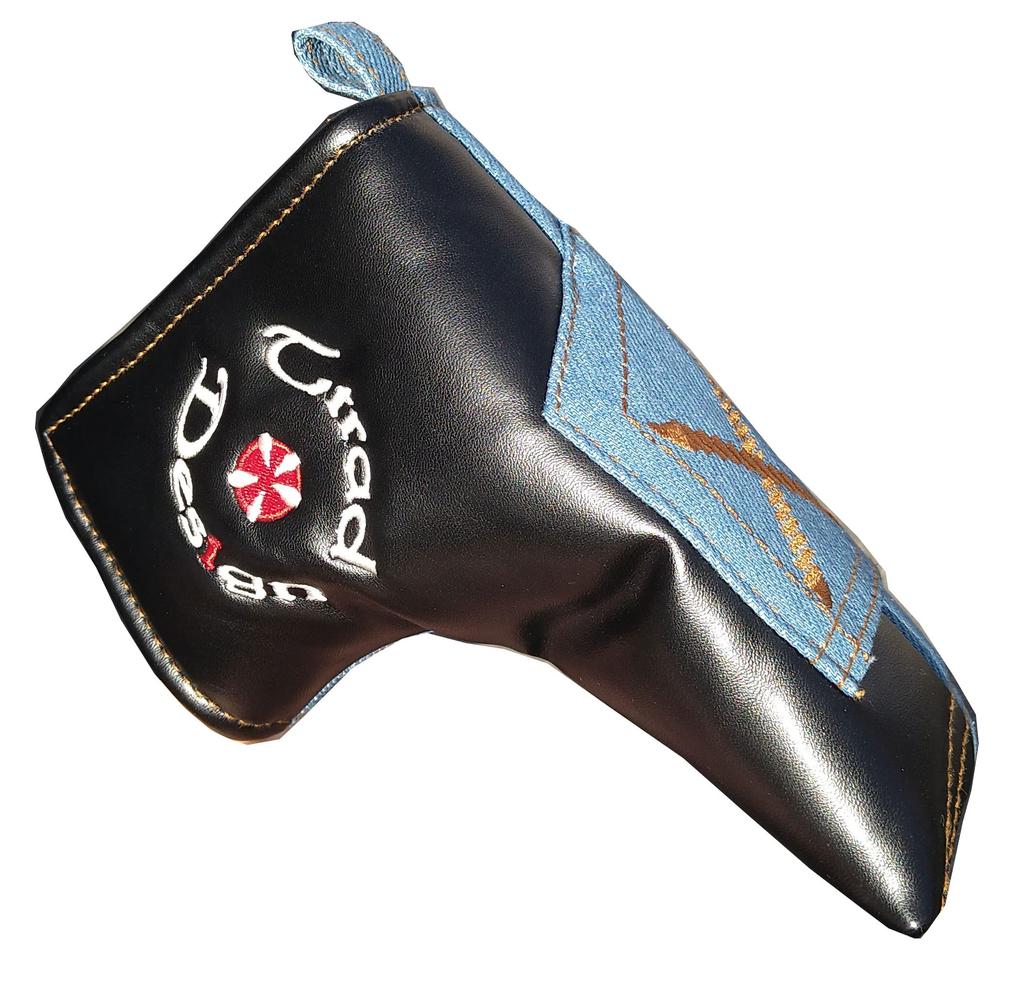 Denim golf putter cover for pin type magnetic type blue