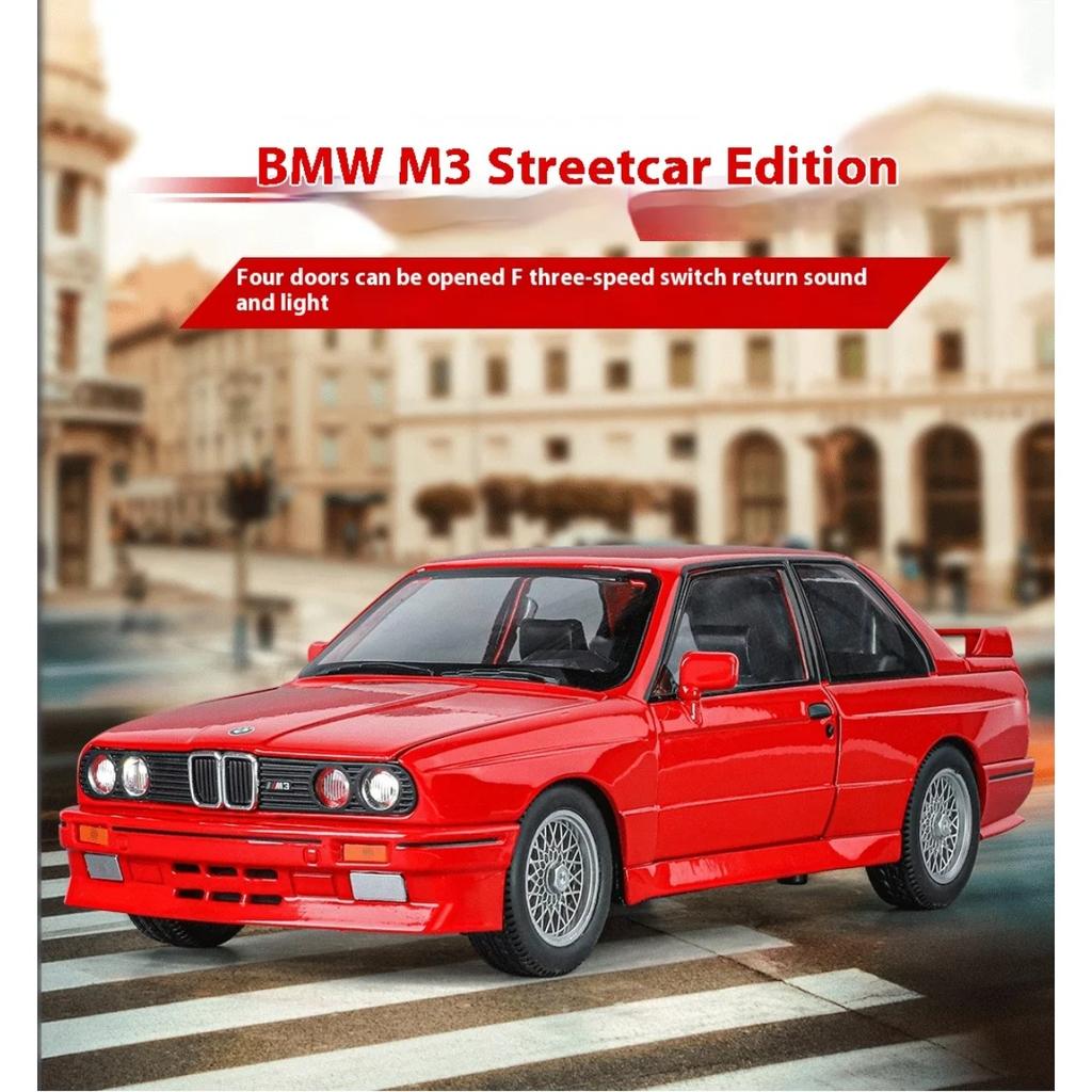 1/24 BMW M3 E30 1988 Supercar Modello in Lega Auto da Corsa Giocattolo Fusione in Metallo Diecast Giocattoli Auto con Suono e Luce per Bambini Regali Veicolo