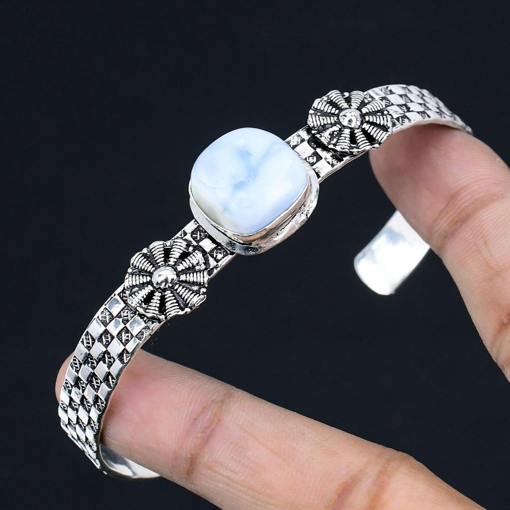 Mothers day Sale Cushion Natural Owyhee Blue Opal Wife Bangle Sterling Silver