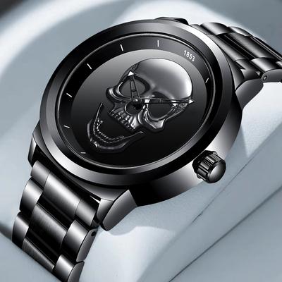 LIGE 3D Totenkopf Mann Uhr Mode Top Marke Kreativ Edelstahl Quarzuhren für Männer Mode Business Wasserdicht Männliche Uhren