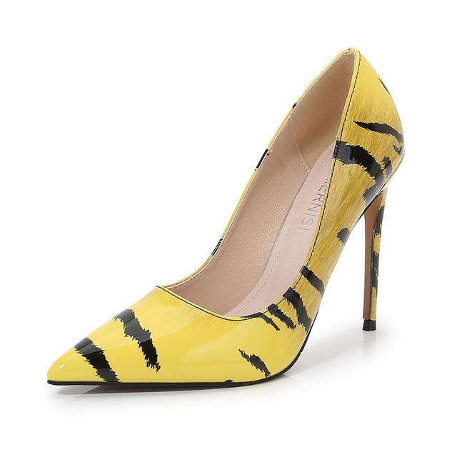 Nightclub High Heels Shoes Women Stiletto Pumps Pointed Toe Printed Patent Leather Shoes Designer Dress Banquet Party Shoes