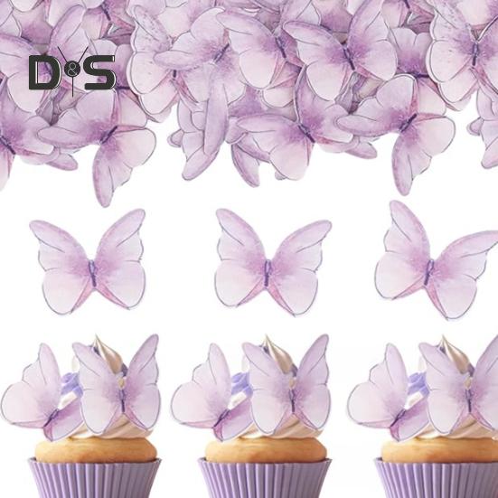 40/48 Piezas Decoración de Pastel Papel de Oblea Flor Adornos para Pastel Mariposa Flor Comestible Decoración de Cupcakes Accesorios para Fiesta de Cumpleaños