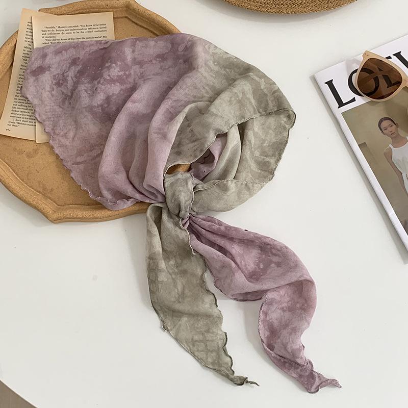 Triangle scarf headband retro tie-dye silk scarf high-end thin scarf scarf shawl multi-purpose waist tie