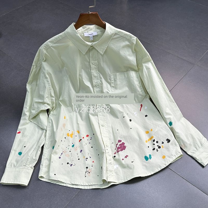 

Special Price ~ Export Turkish Single Twis * Mint Green Splash Ink 100% Cotton Loose Version Letter Shirt Tops Mint Green Letter Shirt 40 yards = L