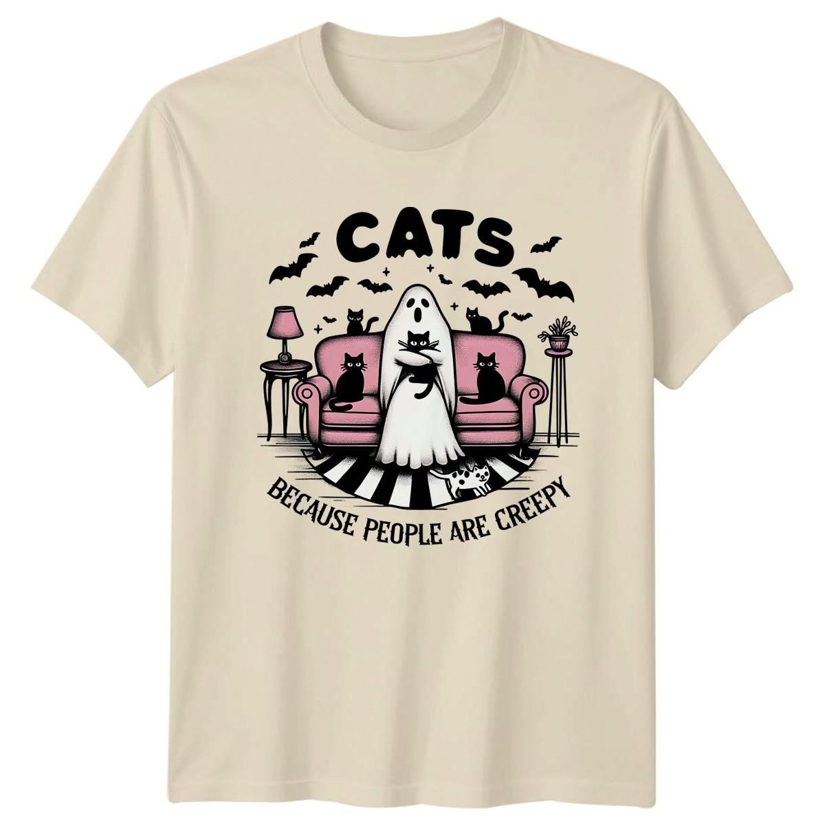 Cats Because People Are Creepy T-Shirt Ghost Cat Halloween Gift For Him And Her S