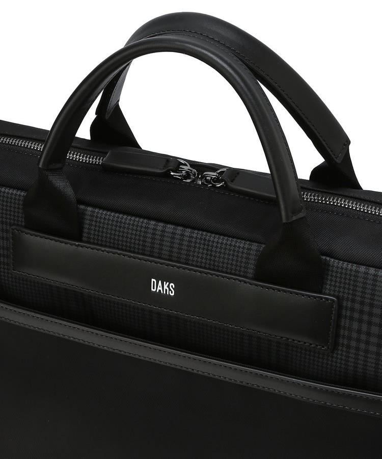 Daks Men'S Accessories Black Leather Partial Check Briefcase Dbba6F331Bk
