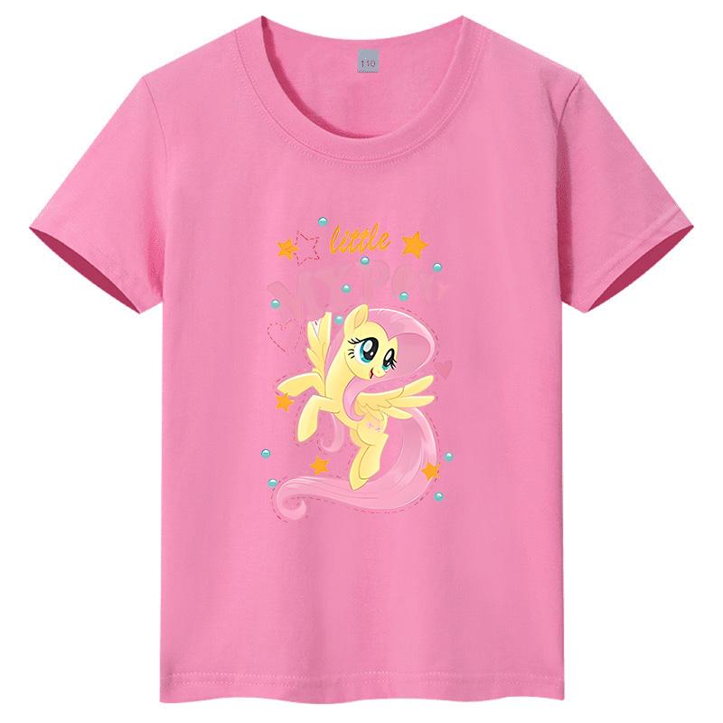 New Summer Children's T-shirt, Printed with a Cartoon Pony Pattern, Designed for Parent-child Wear