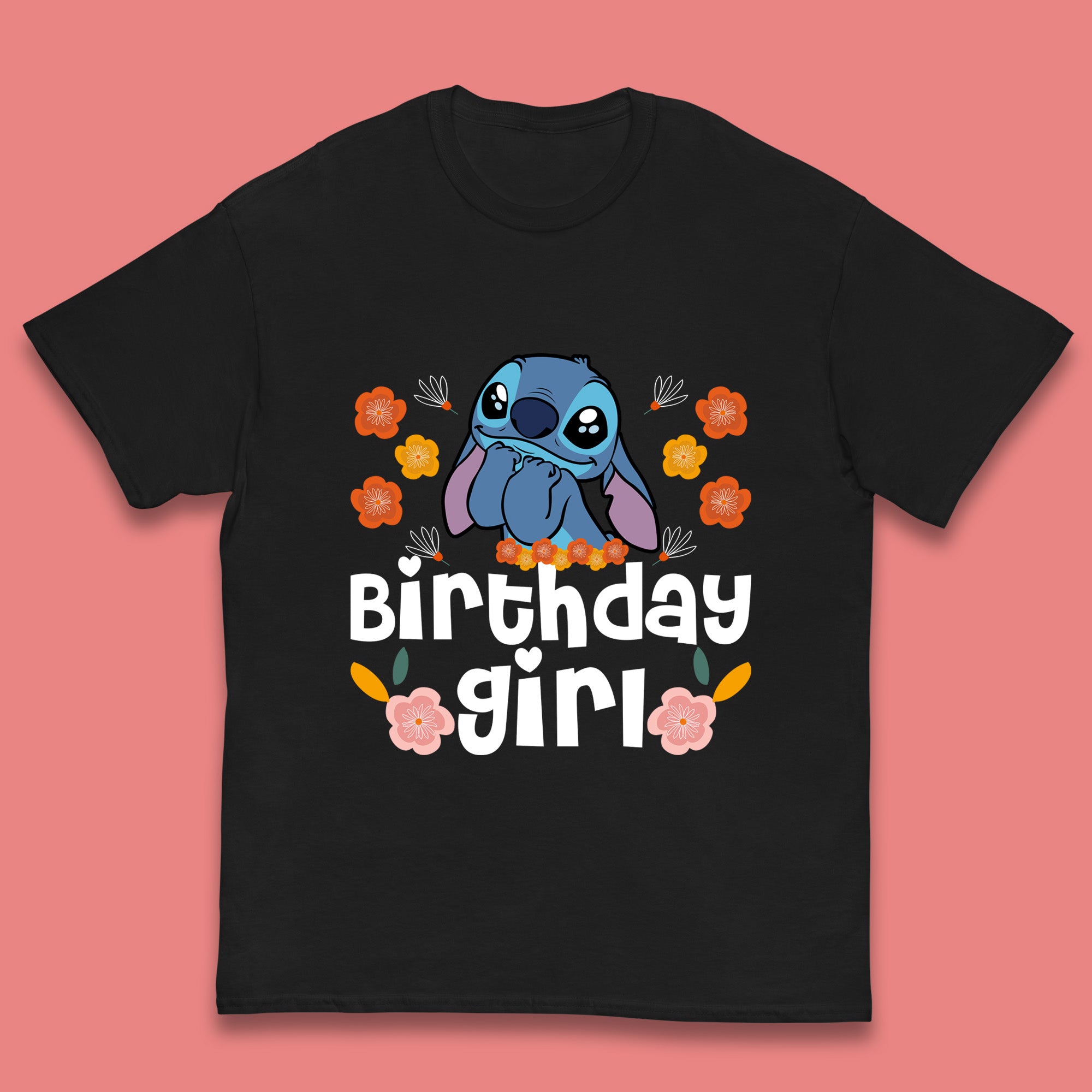 Birthday Girl Disney Stitch Cartoon Character Lilo & Stitch Birthday Party Ohana Stitch Lover Kids T Shirt 110