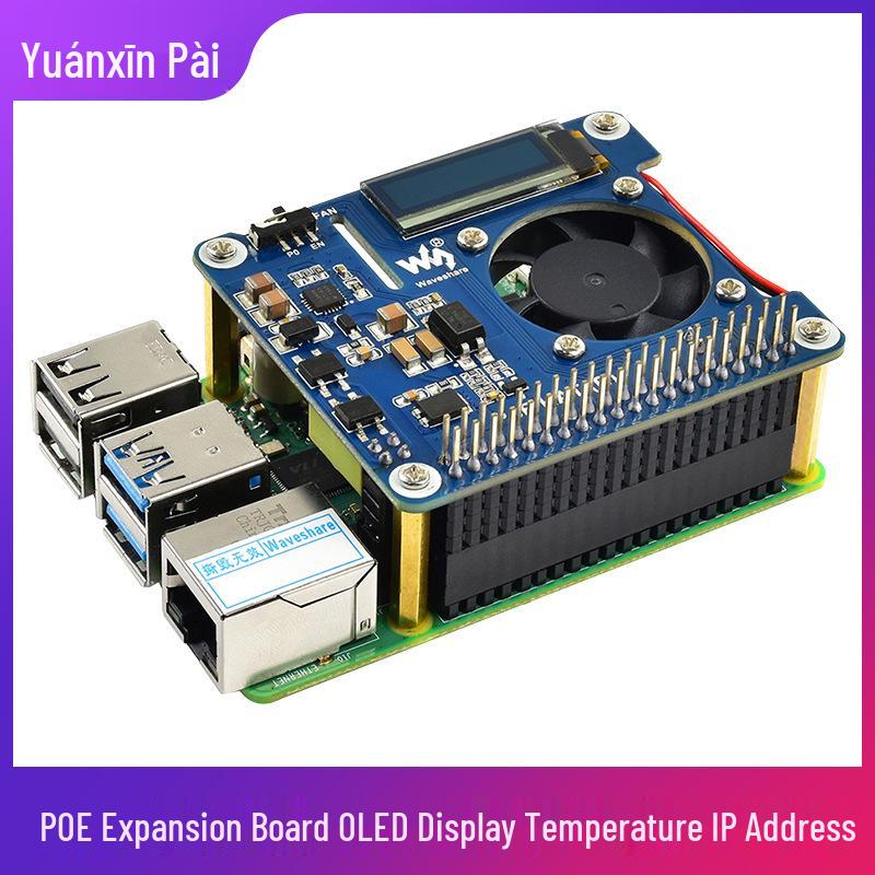 Raspberry Pi POE Ethernet Power Supply Board with OLED Temperature & IP Display for 4B/3B+