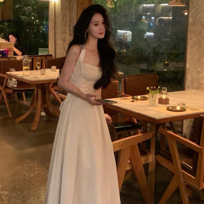 

French temperament white dress women s summer new cross-strap high-end niche suspender waist slim dress 2XL білий