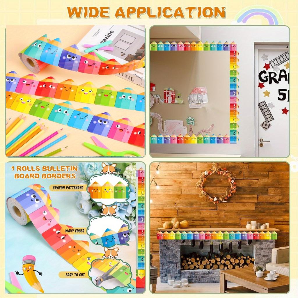 Self-Adhesive Bulletin Board Border with Expressive Eyes, Nose, Mouth Classroom Bulletin Board Decorations, Party Decorations
