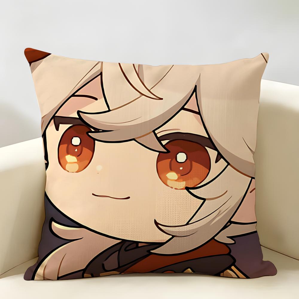 Kaedehara Kazuha Cute Genshin Cushion Cover Natural Linen Organic Fabric DoubleSided Printing Room Sofa Decor Pillow Case