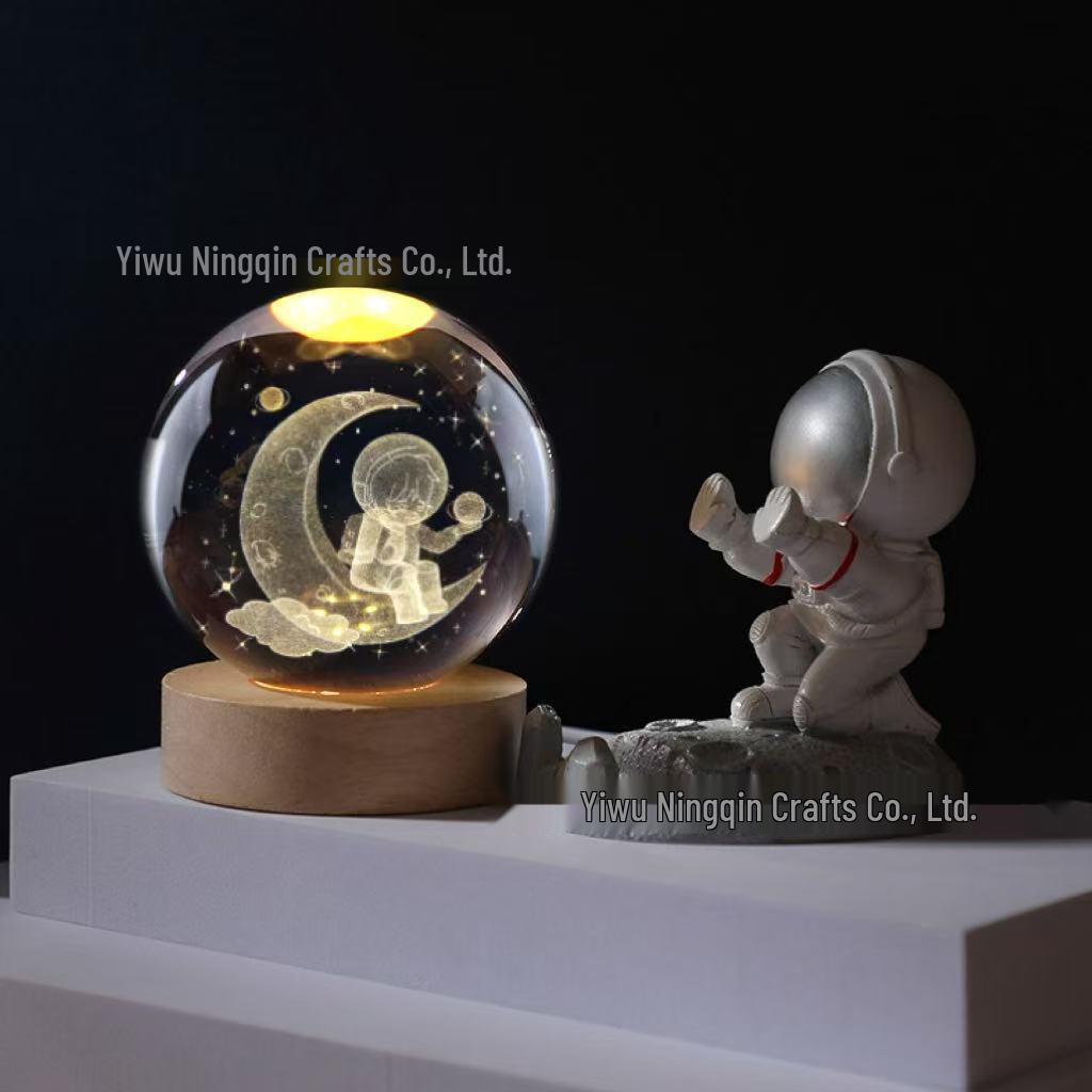 3D Carved Rose Crystal Ball Night Light - Luminous Glass Gift, Valentine's Day Ornaments