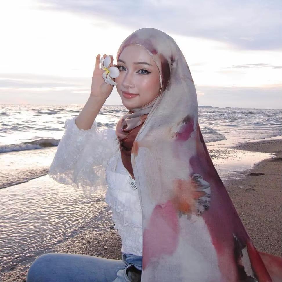 Ethnic Style Satin Polyester Shawl With Warmth Sun Shade For Women