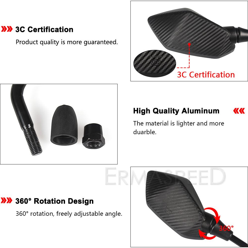 Univerzální 8mm 10mm zpětná zrcátka Motocykl uhlíková vlákna černá ABS plast Zpětná zrcátka Boční zrcátka