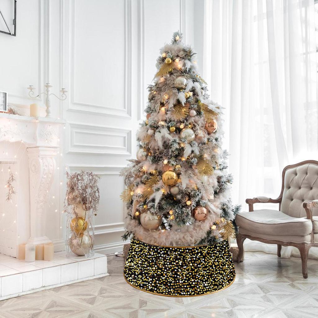 Delicate Sequin Christmas Tree Skirt Sequin Glitter Christmas Tree Skirt Practical Stand Cover for Seasonal Decors