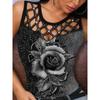 women's Rhinestone Hollow Out 3D Rose Print Slim Fit Tank Top Sleeveless Casual Camisole Top