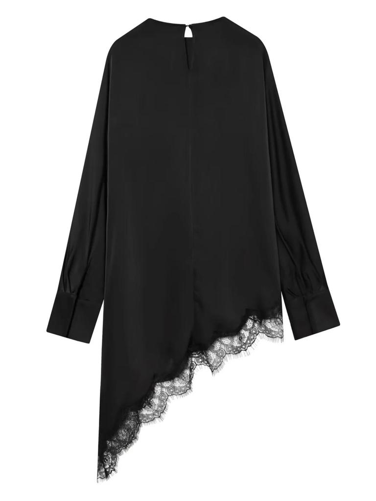 Asymmetrical Lace Top: Women's Black Fashion Shirt for Spring/Autumn - European & American Style