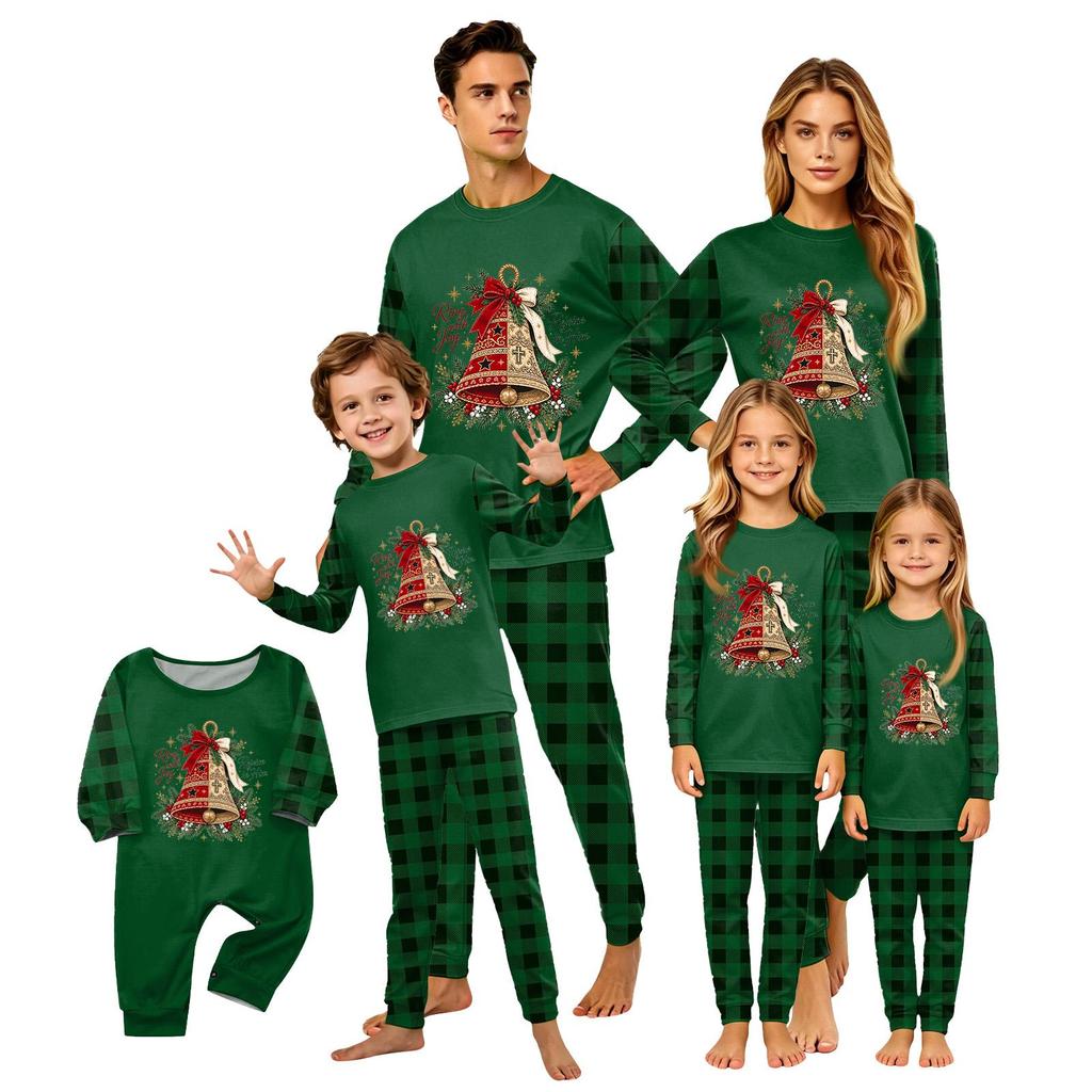 Christmas-print long-sleeve and long-pant matching family loungewear set