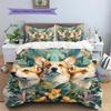 Corgi und Pflanzen Muster Bettwäsche Heimdekoration Geburtstagsgeschenk (1 Bettbezug + 2 Kissenbezüge, ohne Füllung)