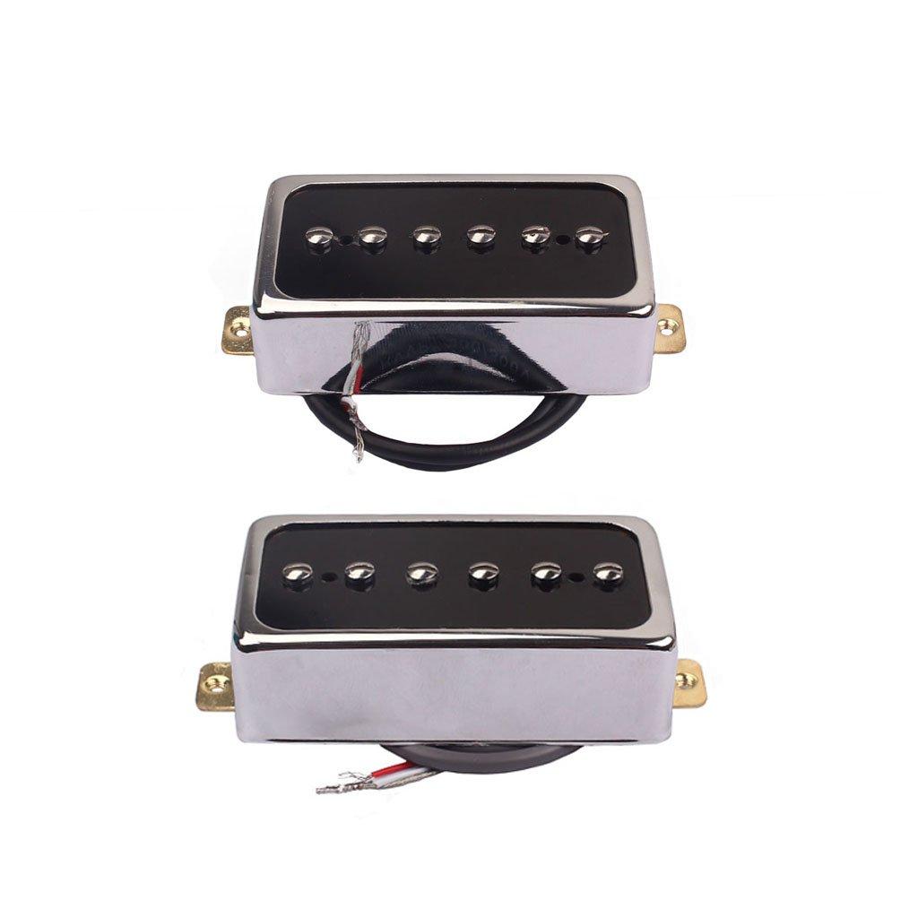 P90 Pickup Alnico V Bridge Neck Pickups for Les Paul Electric Guitar Set, Single-Coil & P90-Style Humbucker-Size (Black/Silver)
