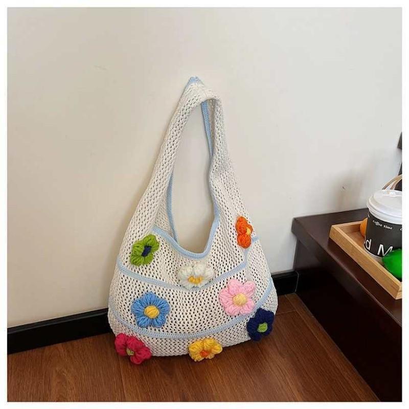 

Relaxed Niche Flower Knitted Bag Women s Light All-matching Commuting Shoulder Vegetable Pocket 40x2x28 синій