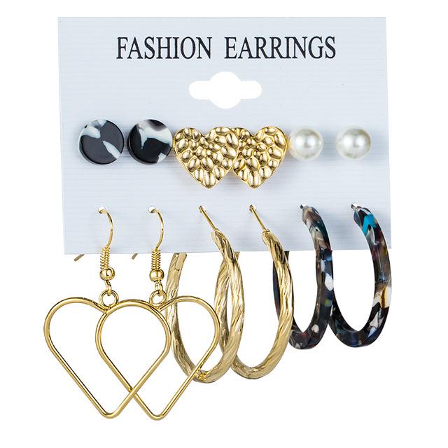 Leopard Print Leaf Tassel Earrings Set: Simple Card Packaging, Stud & Hollow Geometric Design for Women