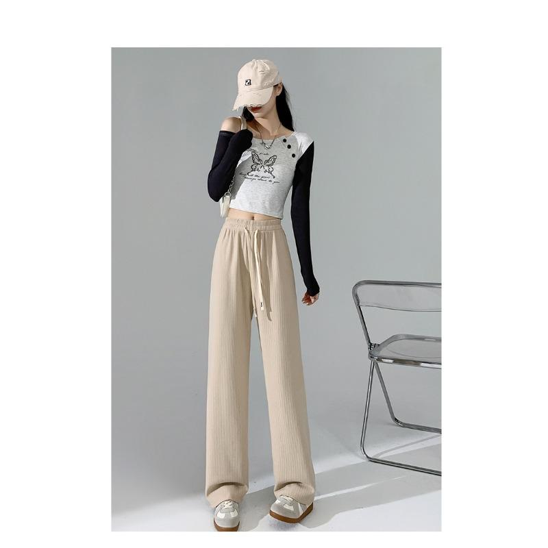 

Широкие трикотажные брюки с широкими штанинами для женщин на весну и осень. Новые мягкие и ленивые повседневные брюки с высокой талией. Свободные брюки до пола. XL