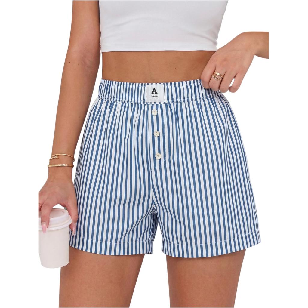 Women's Casual Comfort High-Waisted Loose Striped Shorts