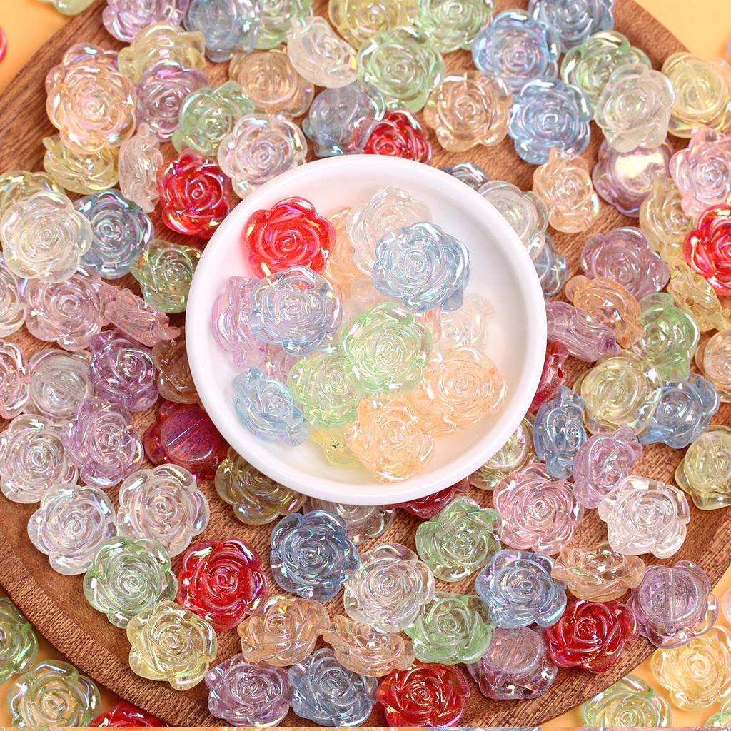 500 g, ca. 470 Stück, 18 mm, Acryl, flacher Boden, perforiert, Mode, DIY-Schmuckzubehör, Rosenperlen, Blume, AB, magische Farbe