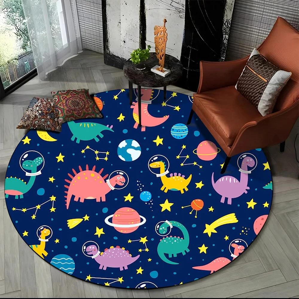 

Cartoon Dinosaur Round Carpet Outer Space Cute Dino Area Rug for Living Room Bedroom Sofa Decor Non-slip Children s Crawling Mat 60cm
