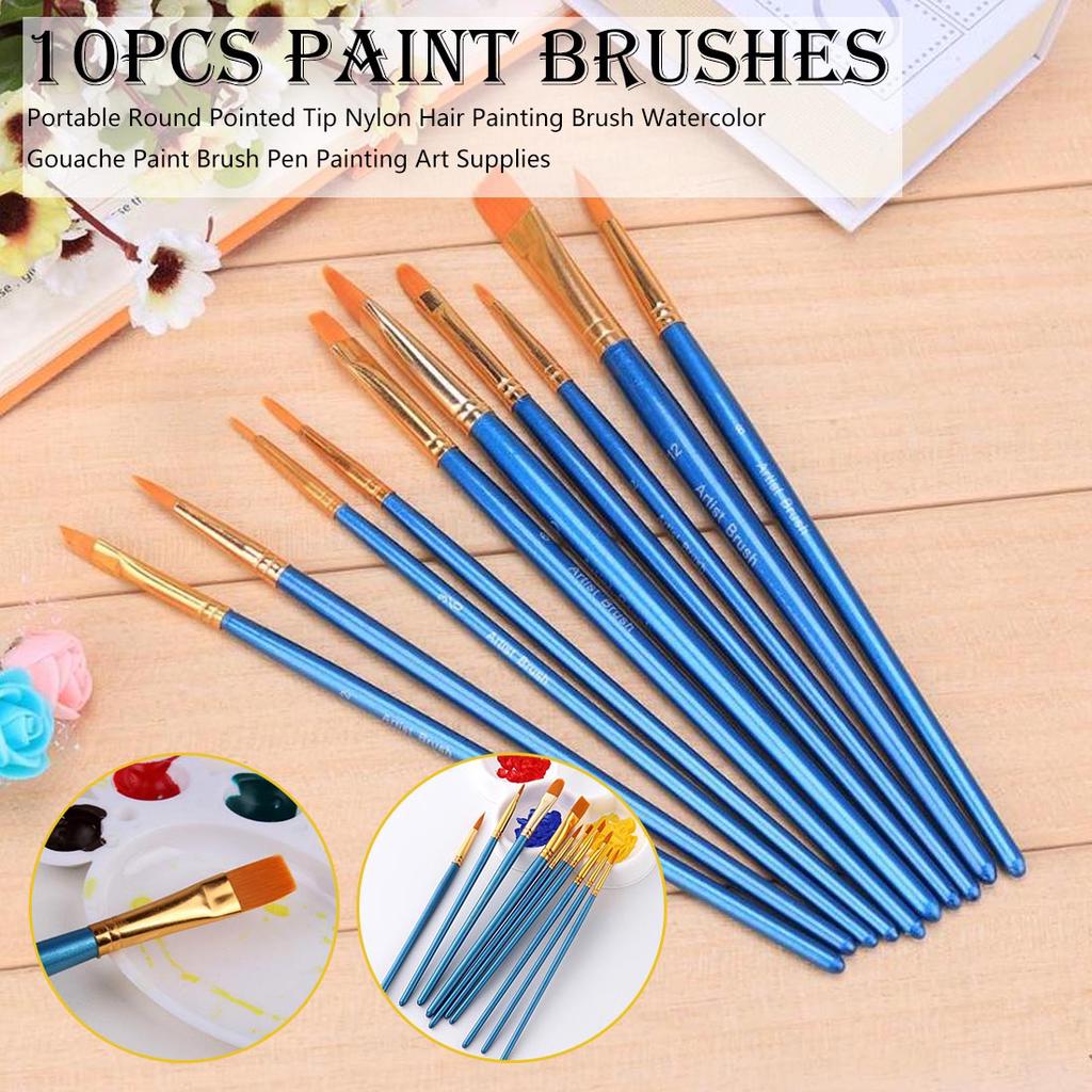 Multifunctional Nylon Thread Drawing Pen 10 Pieces Paint Brush Used For Acrylic Paints Along with 2 Piece Paint Tray Palette Professional Gouache Brush