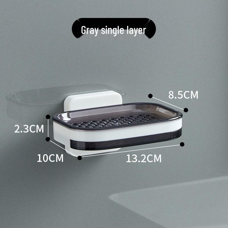 Stanzfreier wandmontierter Seifenhalter mit Saugnapf und Abfluss - Doppelschichtig, hochwertig, leichte Luxus-Badezimmeraufbewahrung.